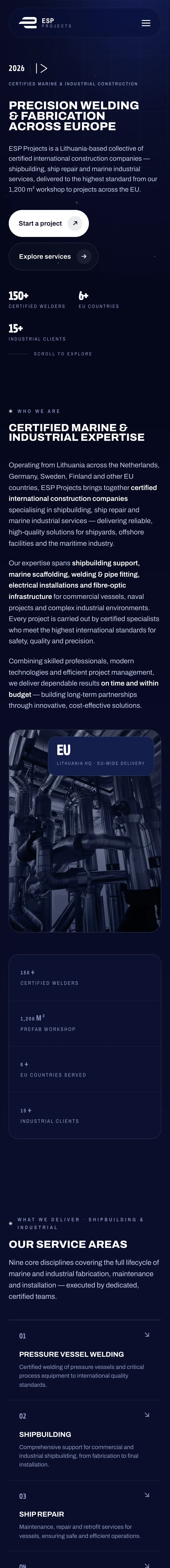 ESP Projects svetainė telefono ekrane
