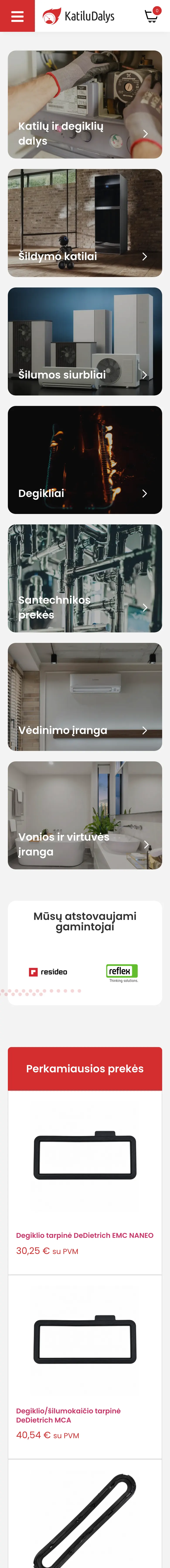 Katilų dalys svetainė telefono ekrane