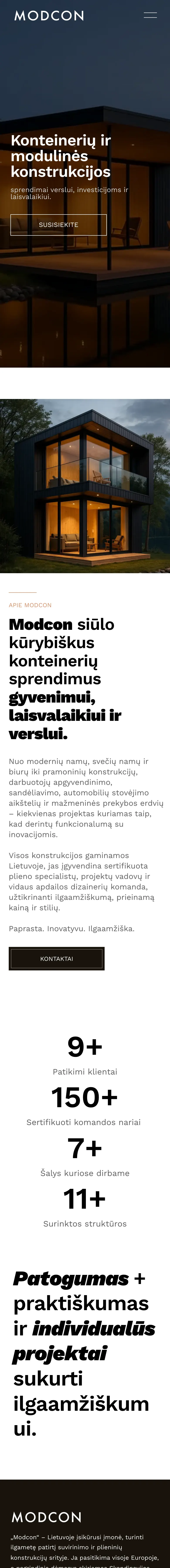 Modcon svetainė telefono ekrane